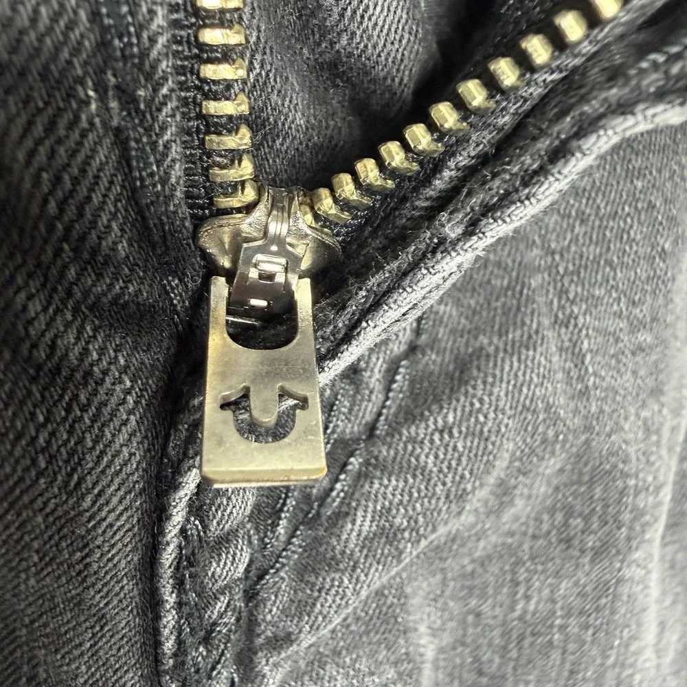 True Religion Geno W Flap Super T Jeans Mens 30x32 Black Straight Leg Distressed